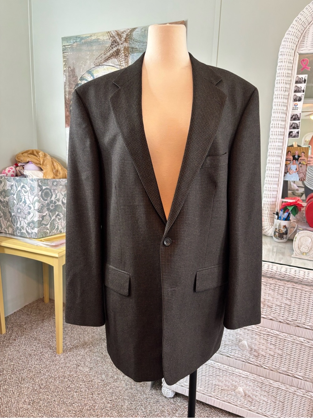 Oscar de la Renta Men's Charcoal Textured Single-Breasted Blazer
